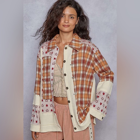 POL Tops - POL Plaid Contrast Button Down Shacket